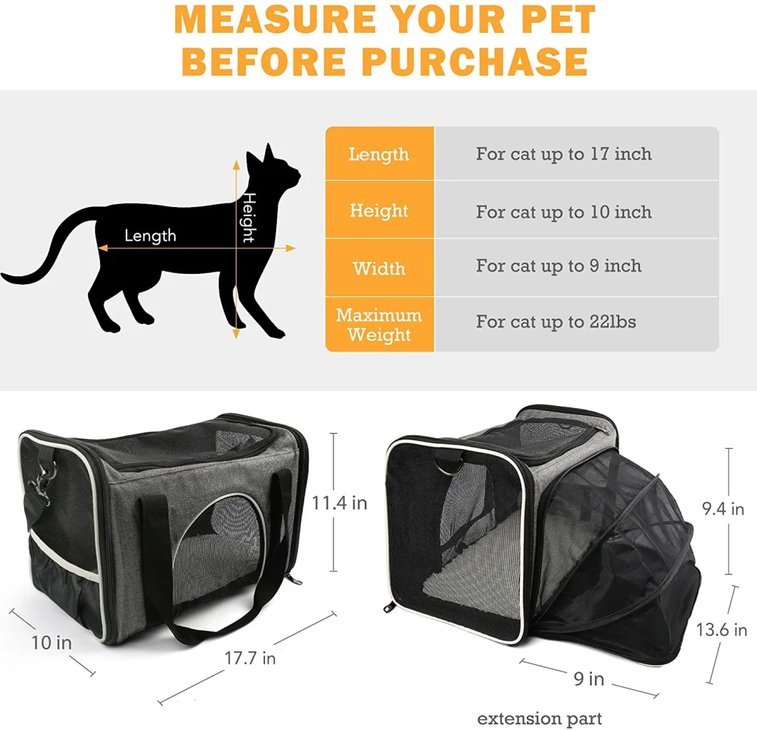 Cat Carrier Airline Approved Pet Carrier Bag for Small Dogs Expandable Soft Sided Cat Carrying Case for Travel